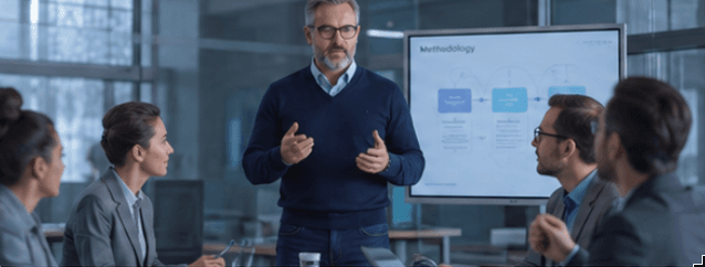 Consultant presenting a methodology to a client team